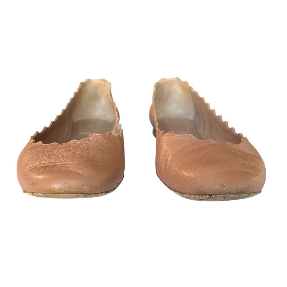 Chloe Lauren Ballerina Scalloped Edge Leather Flats Rosy Beige size 38/8 US - Picture 3 of 16